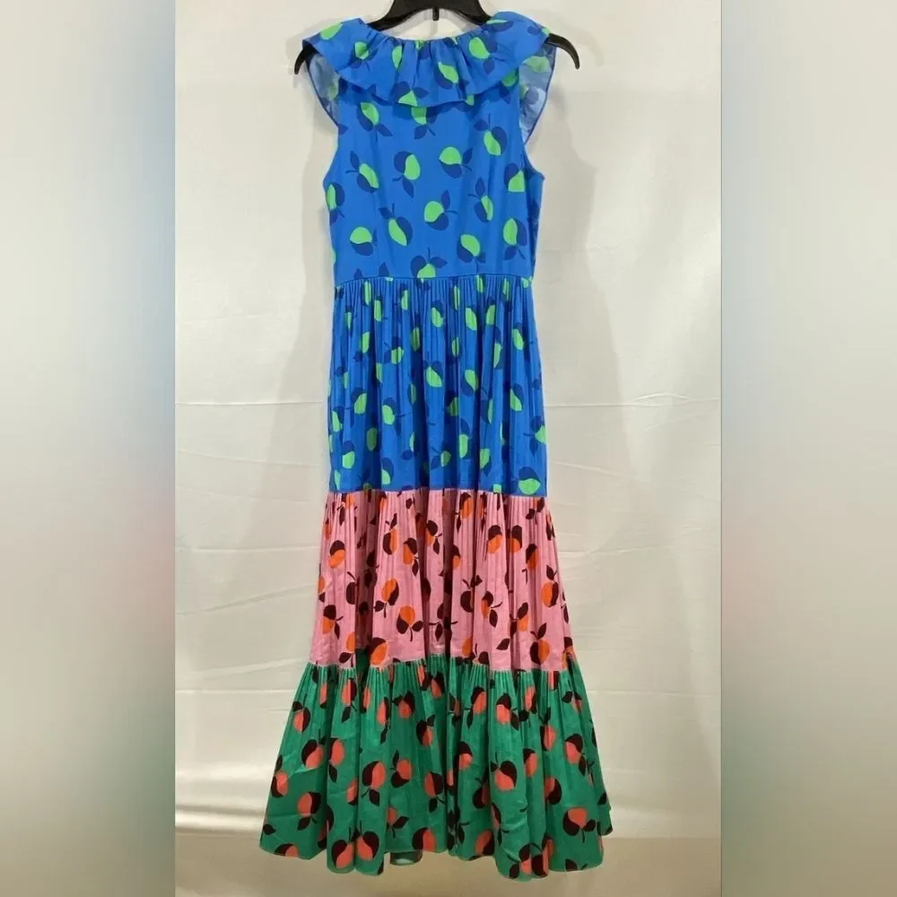 Kate Spade Designer Blue Polka Cotton Ruffle Maxi Dress Sz 4 Spring New York